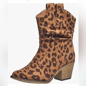Modern Western Cowboy Leopard Print Boot, Size 7